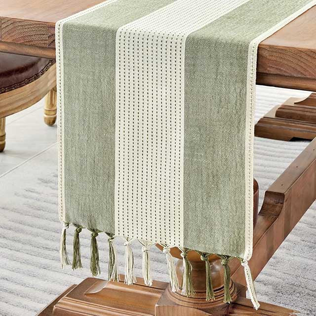 Cotton Linen Table Runner – Hand-Tassels Macrame Decor for Dining
