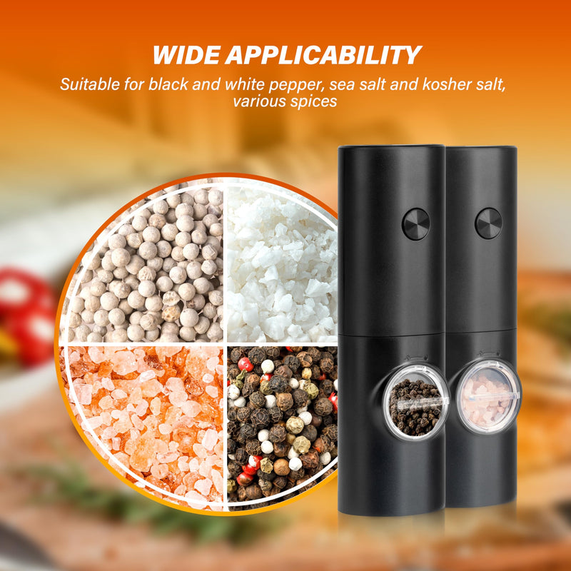 Salt & Pepper Electric Mill Grinder–  Adjustable Coarseness With Stand (2-Pack)