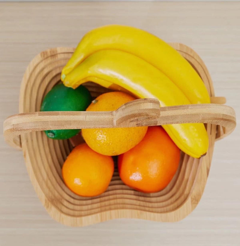 Collapsible Bamboo Fruit Bowl – Eco-Friendly Foldable Wooden Basket and Trivet