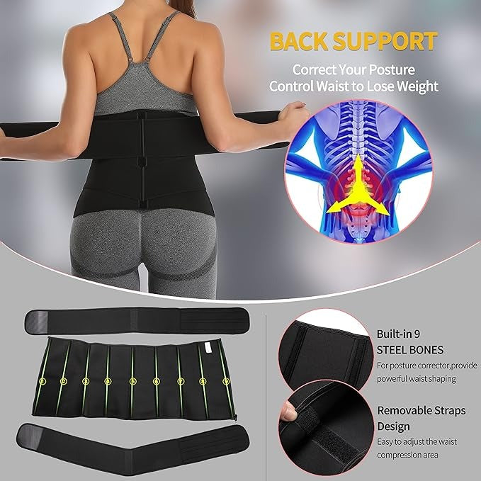 Neoprene Waist Trainer Corset – Sweat Belt for Women Workout Compression & Back Support