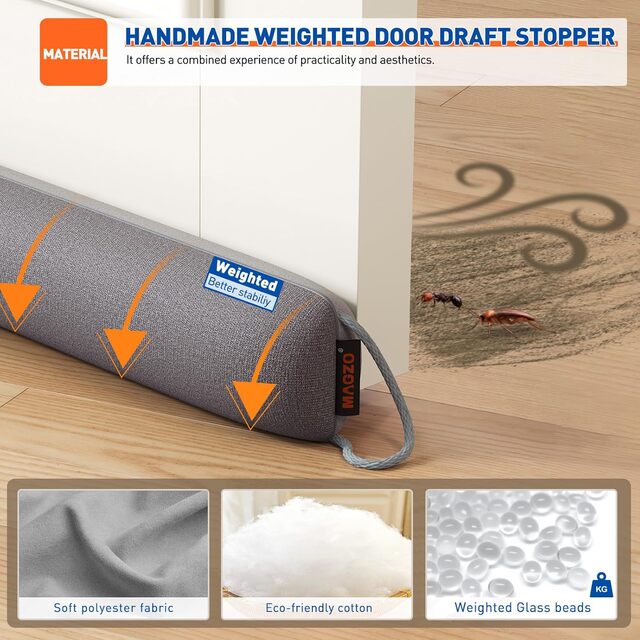 Door Draft Stopper – 36" Heavy-Duty Under Draught Excluder with Hook & Loop