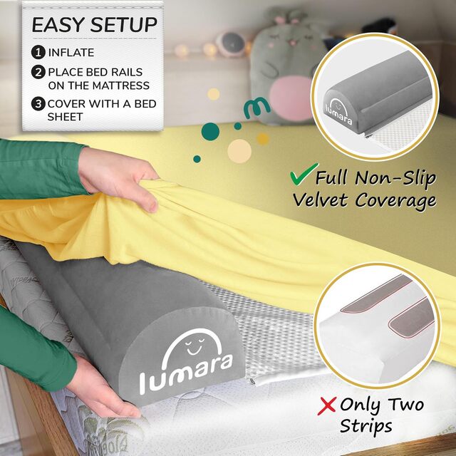 Inflatable Toddler Bed Guards (2-Pack) – Portable Non-Slip Safety Bumpers Travel-Friendly Bed Rails