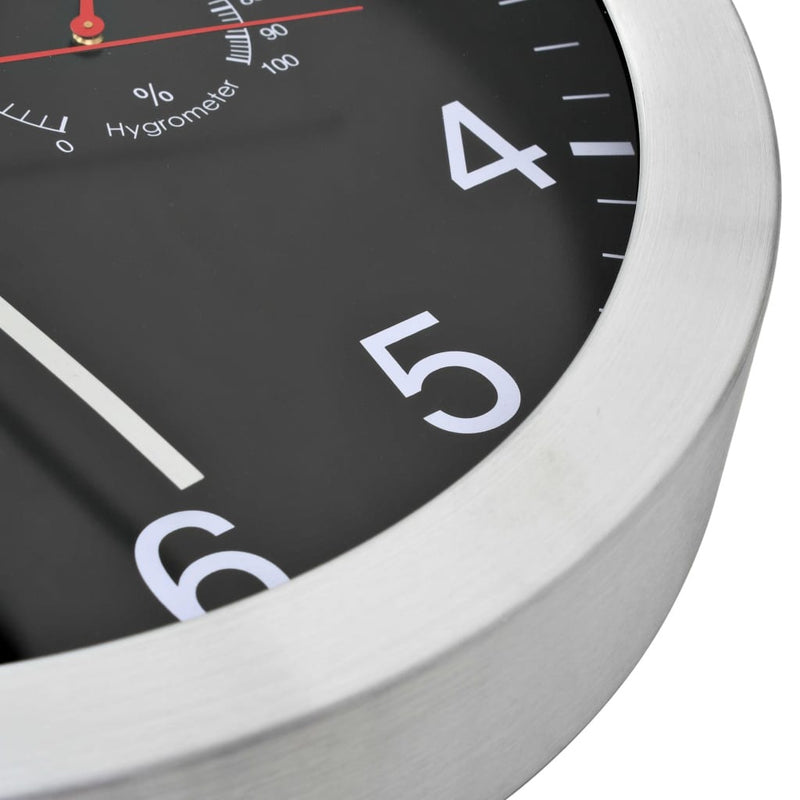 Black Wall Clock with Hygrometer & Thermometer – Quartz Silent Indoor Décor