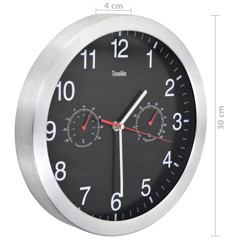 Black Wall Clock with Hygrometer & Thermometer – Quartz Silent Indoor Décor