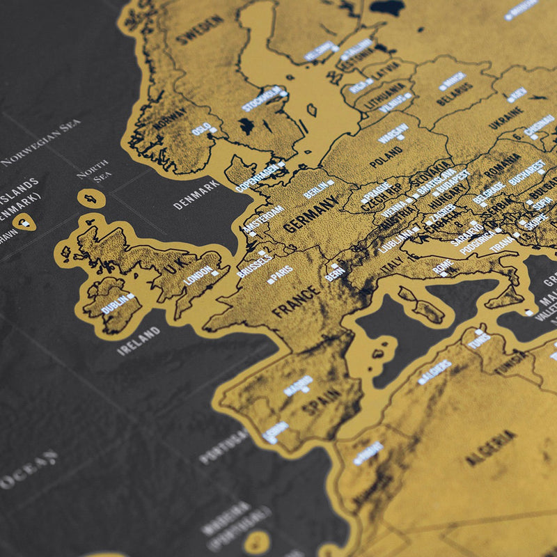 Deluxe Scratch-Off World Map – Travel Edition Adventure Poster Black and Gold