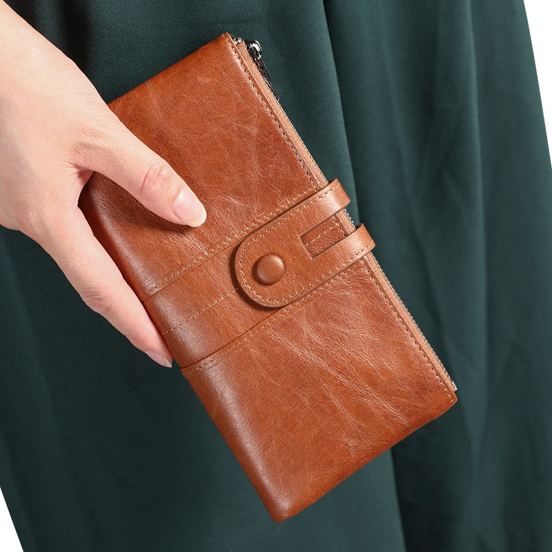 Genuine Leather Women’s Purse– Slim Bifold Clutch with RFID Blocking