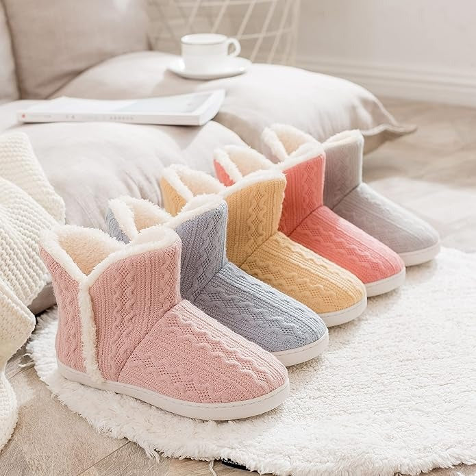 Women's Knitted Boot Slippers – Plush Lined Non-Slip Warm Winter House Shoes