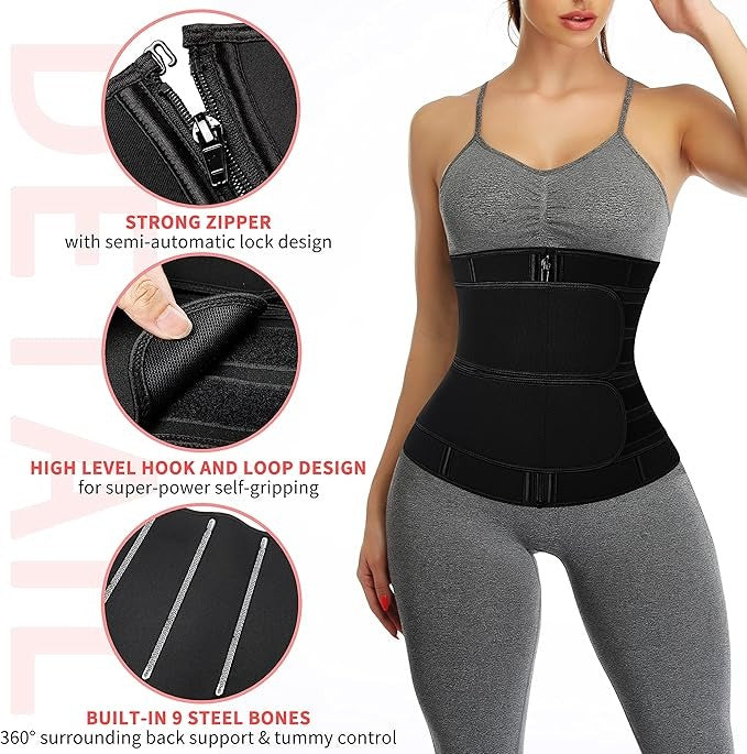 Neoprene Waist Trainer Corset – Sweat Belt for Women Workout Compression & Back Support