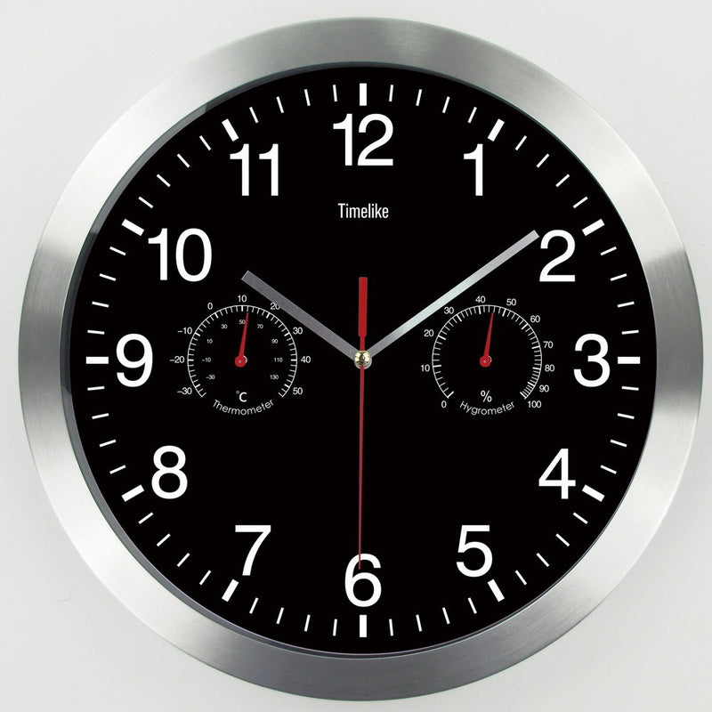 Black Wall Clock with Hygrometer & Thermometer – Quartz Silent Indoor Décor