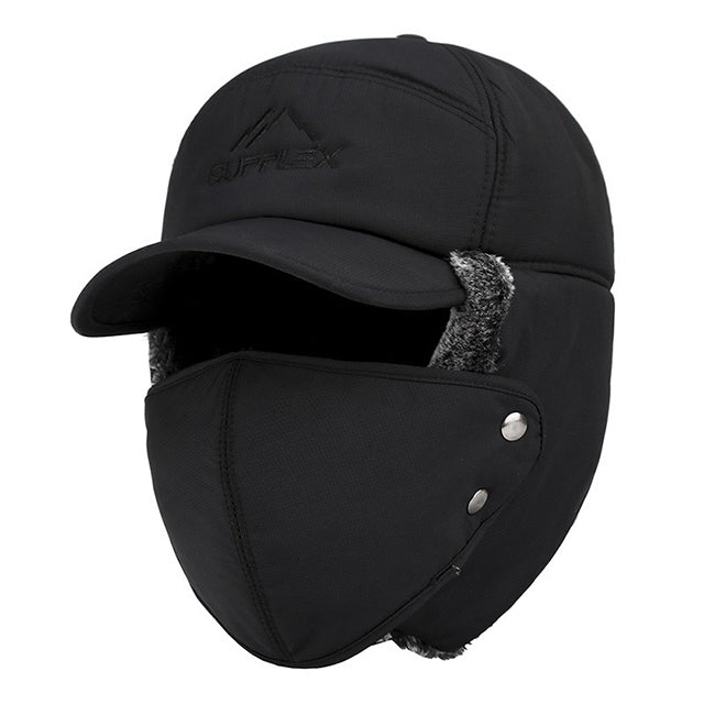 Fur Lined Winter Hat for Men – Thermal Hat with Earflaps Visor & Neck Warmer