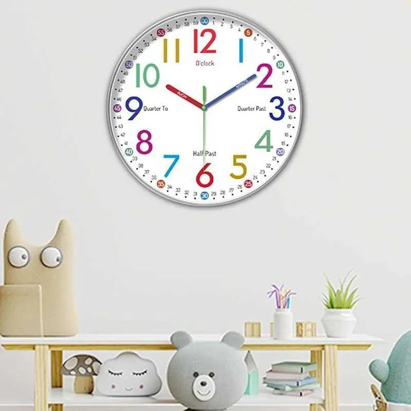 Children’s Silent Wall Clock – 24-Hour Easy Time Learning 10 Inch Ideal for Bedroom or Classroom