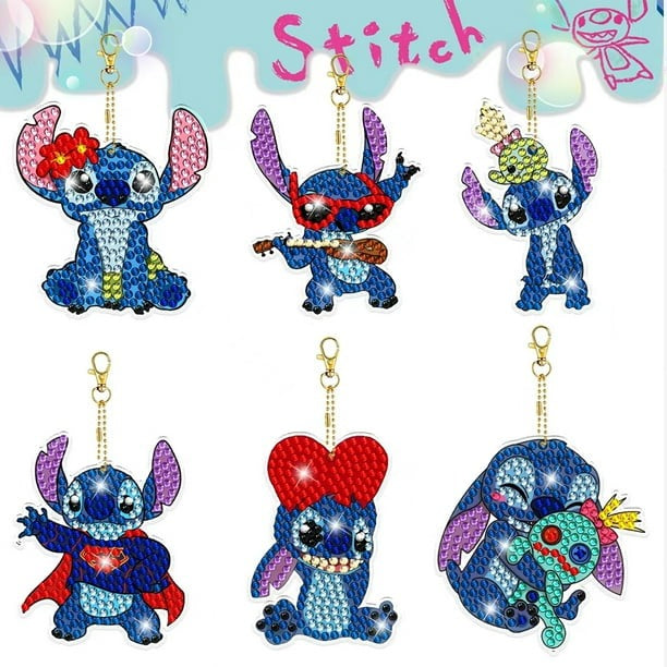 Stitch Diamond Painting Keychain Set – DIY 6-Piece Double-Sided Rhinestone Kit