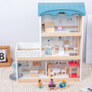 Wooden Dollhouse Villa – 3-Story Dream House with Elevator Balcony Furniture & 3 Dolls