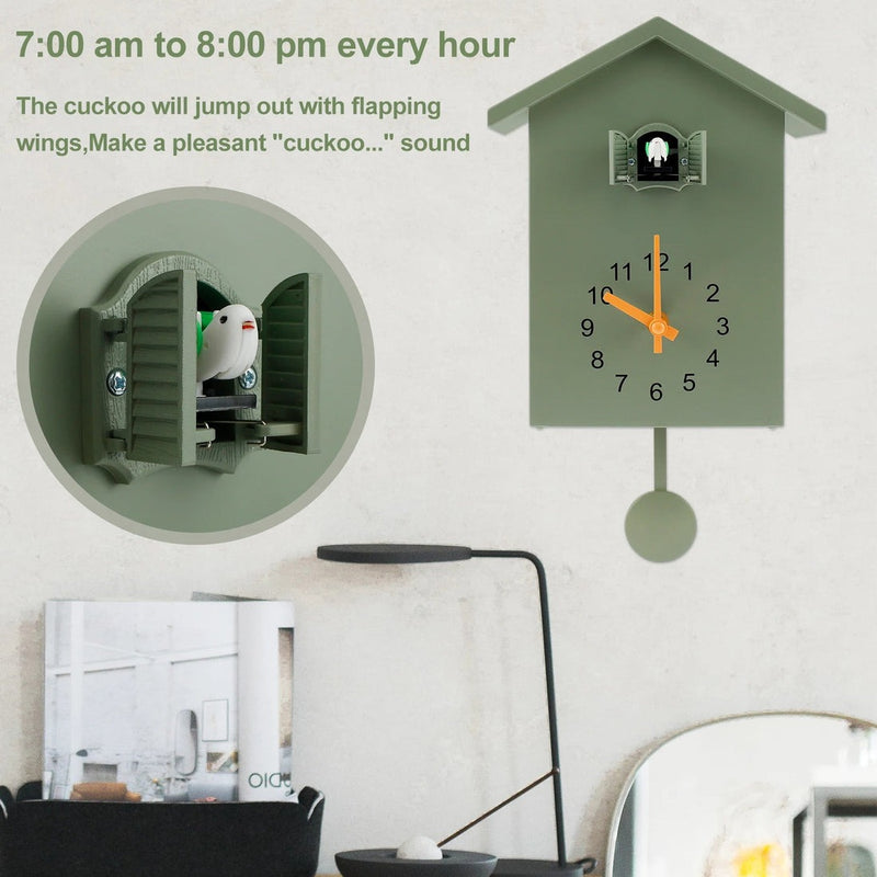 Cuckoo Clock with Pendulum – Battery-Powered Cuckoo Sound for Living Room Décor