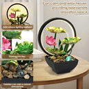 Tabletop Water Feature – 3-Tier Lotus Leaf Fountain with LED Light & Pebbles