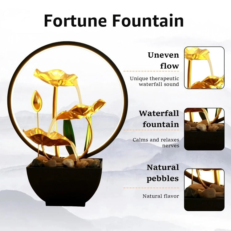 Tabletop Water Feature – 3-Tier Lotus Leaf Fountain with LED Light & Pebbles