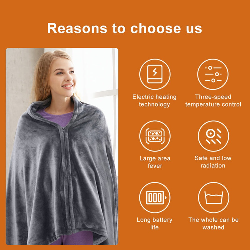USB Electric Heating Blanket Shawl – Plush Coral Fleece with 3 Heat Settings