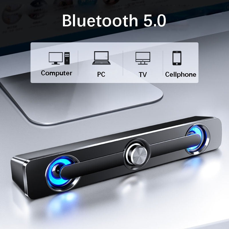 PC Soundbar Speaker – USB Powered with LED Lights 3.5mm Jack for Laptop & TV