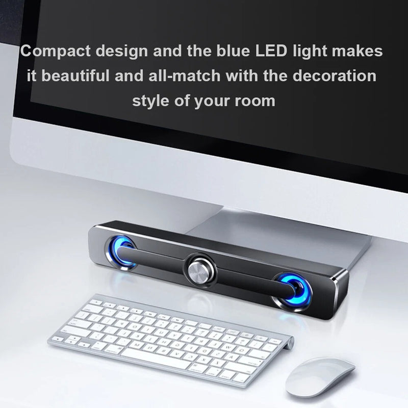 PC Soundbar Speaker – USB Powered with LED Lights 3.5mm Jack for Laptop & TV