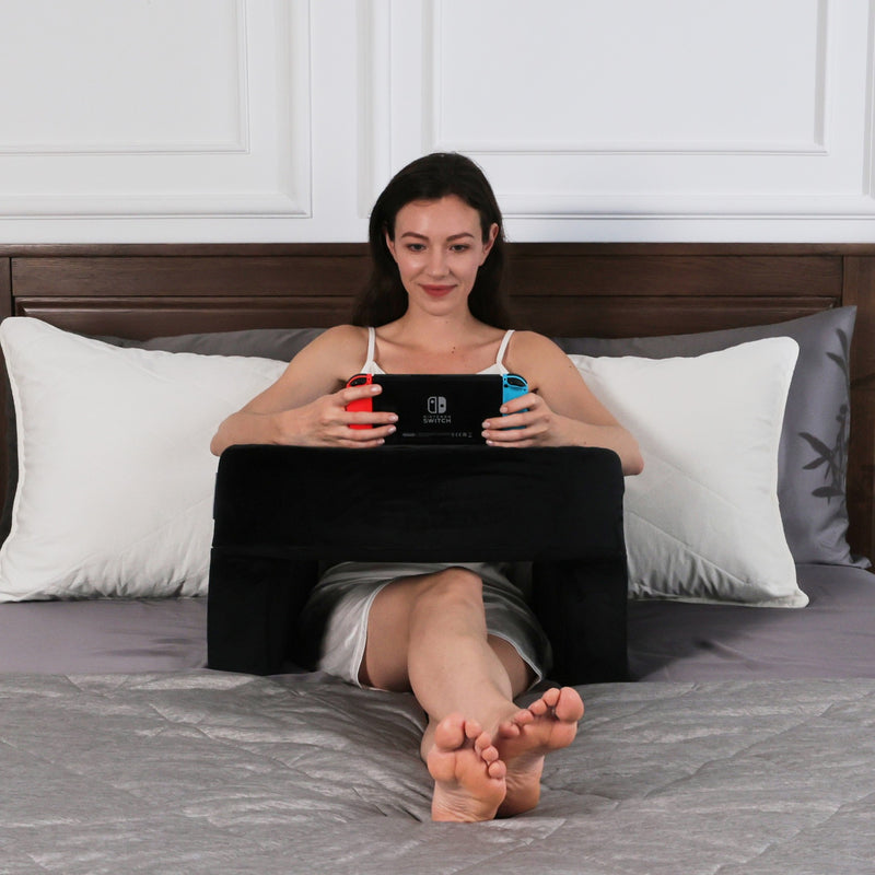Memory Foam Bed Rest Reading Pillow – Soft Supportive Armrest with Side Pocket