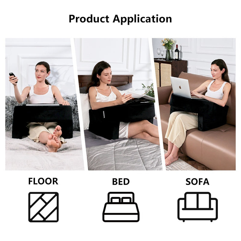 Memory Foam Bed Rest Reading Pillow – Soft Supportive Armrest with Side Pocket