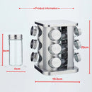 Rotating Spice Rack with 12 Glass Jars – 360° Stainless Steel Kitchen Organiser
