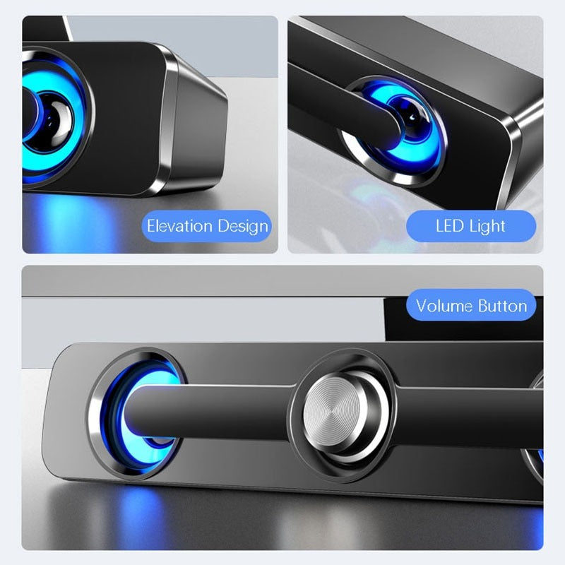 PC Soundbar Speaker – USB Powered with LED Lights 3.5mm Jack for Laptop & TV