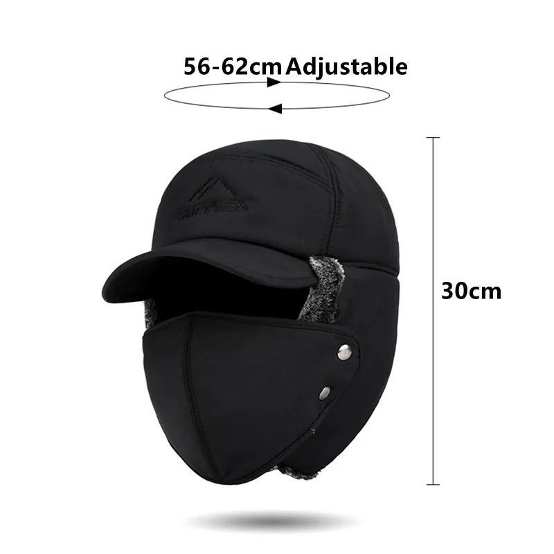 Fur Lined Winter Hat for Men – Thermal Hat with Earflaps Visor & Neck Warmer