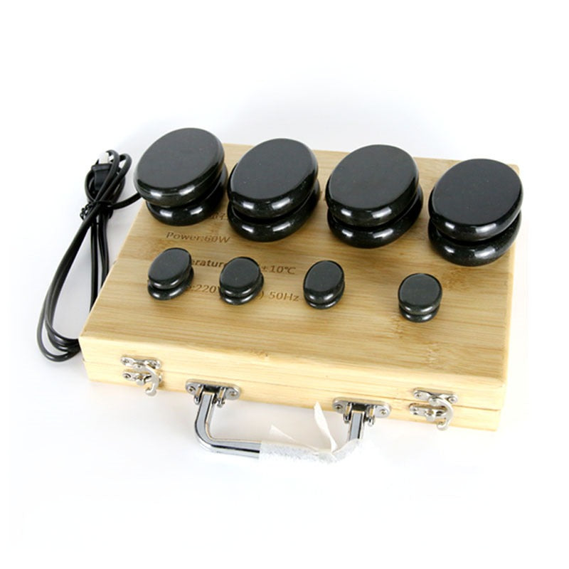 Natural Hot Stone Massage Set – 16 Pieces Portable Heating Kit for Muscle Relaxation