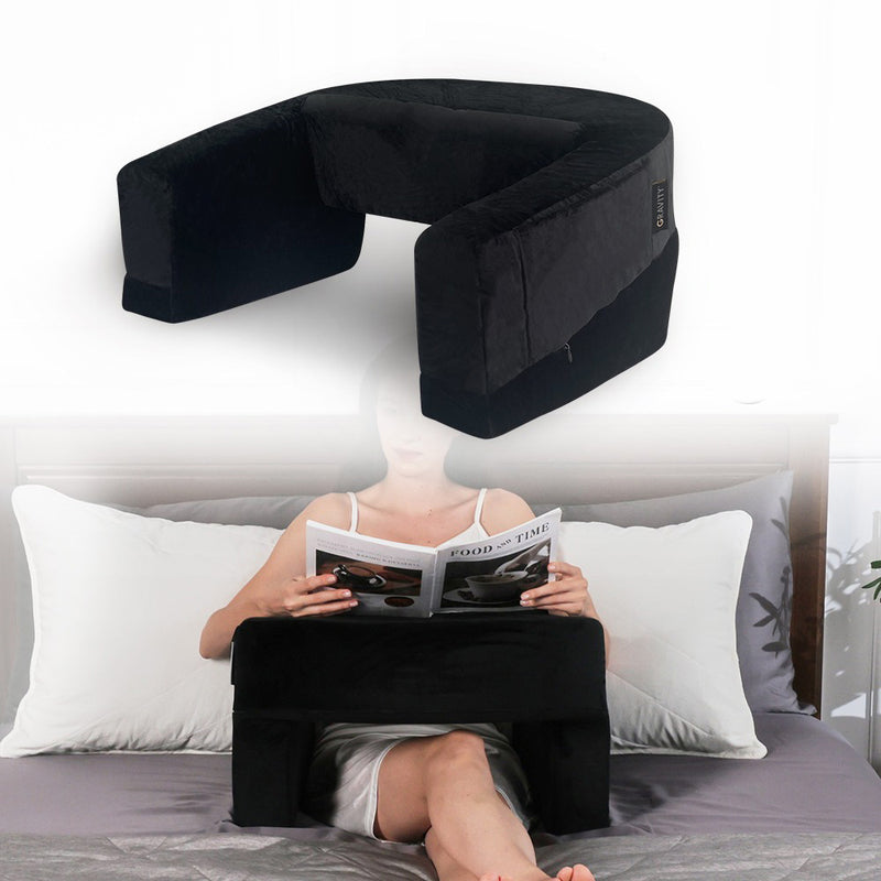 Memory Foam Bed Rest Reading Pillow – Soft Supportive Armrest with Side Pocket