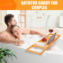 Bamboo Bathtub Caddy Tray – Expandable Foldable Bath Shelf with Book & Wine Holder