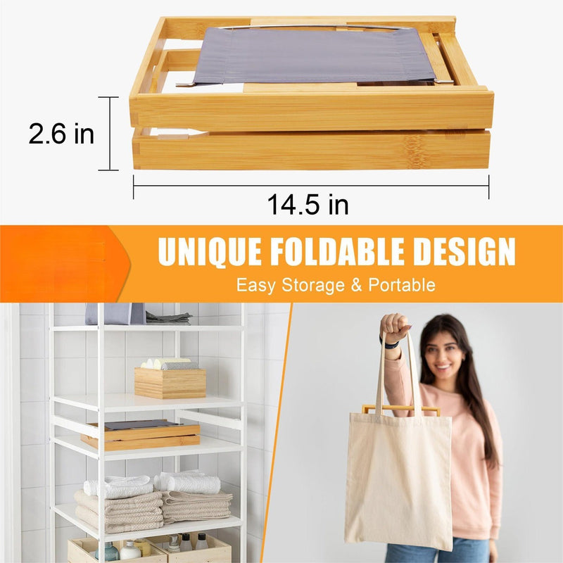 Bamboo Bathtub Caddy Tray – Expandable Foldable Bath Shelf with Book & Wine Holder