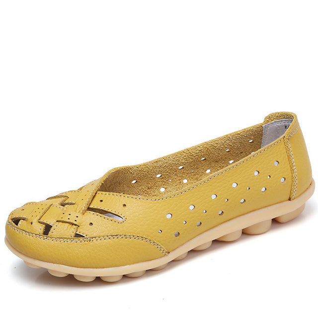 Women’s Leather Ballerinas – Lightweight Slip-On Flats Soft & Breathable Summer Walking Shoes
