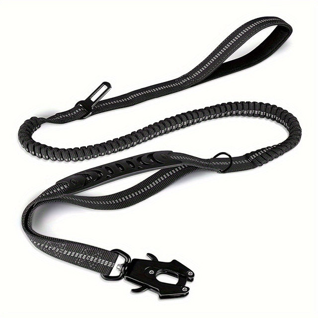 Heavy-Duty Tactical Dog Lead– 1.2–1.8m Shock-Absorbing Bungee with Dual Handles & Metal Clip
