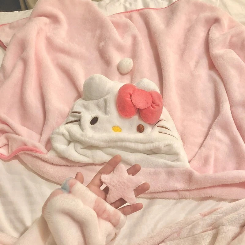 Sanrio Hello Kitty Hooded Blanket – Cozy Snuggle Shawl Cloak for Home & Travel