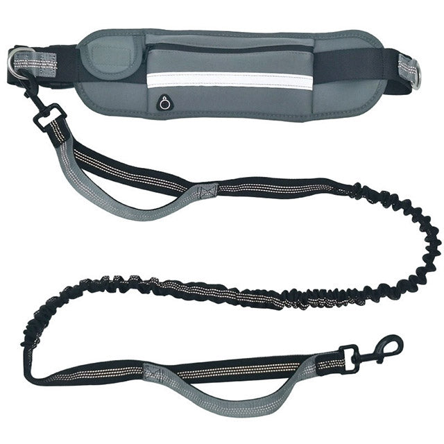 Hands-Free Dog Leash with Waist Belt & Bag – Stretchable Dog Lead for Walking Jogging & Running