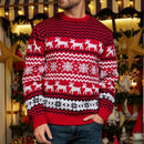 Women's Knitted Reindeer Christmas Jumper – Red & Black Striped Crew Neck Sweater