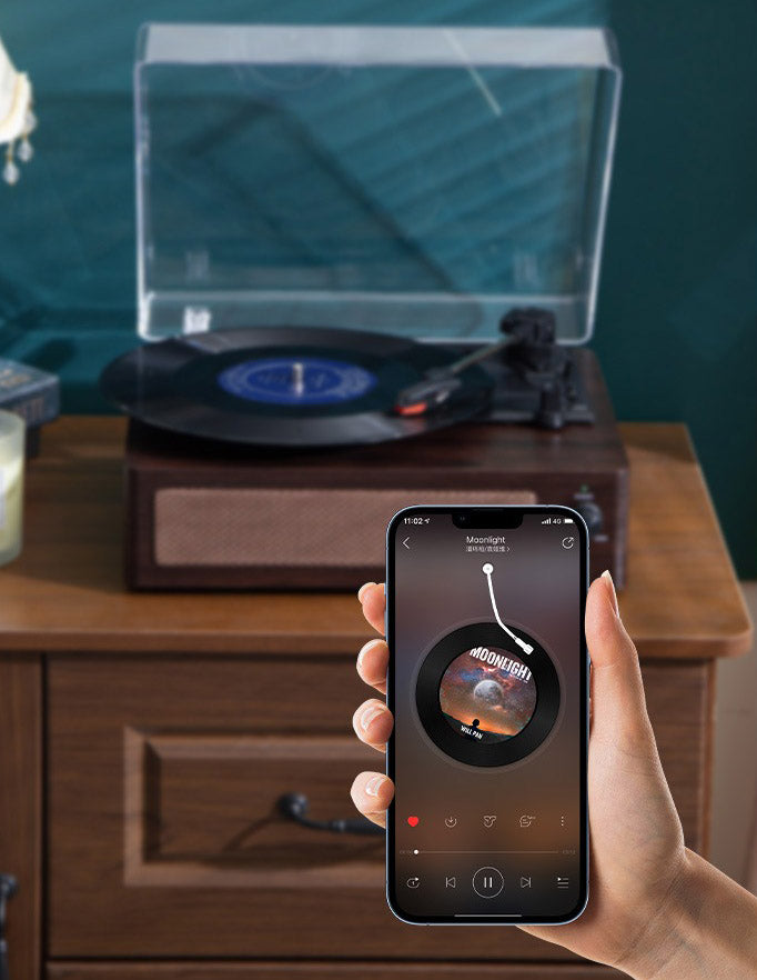 Portable Retro Vinyl Record Player – 3-Speed Turntable with Bluetooth Built-in Speakers & Dust Cover