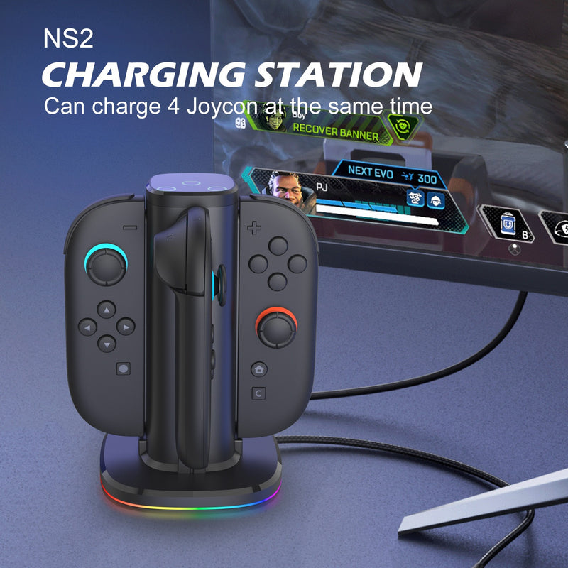 Switch 2 JoyCon Charging Dock – Fast Charger Stand for Left & Right Wireless Controllers (4 Slots)