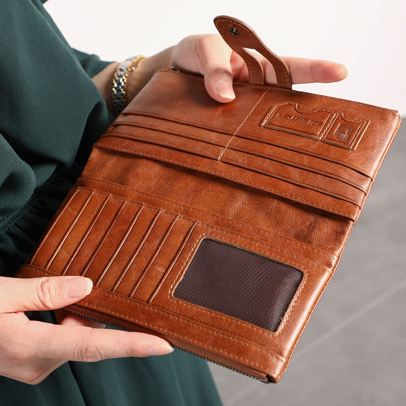 Genuine Leather Women’s Purse– Slim Bifold Clutch with RFID Blocking