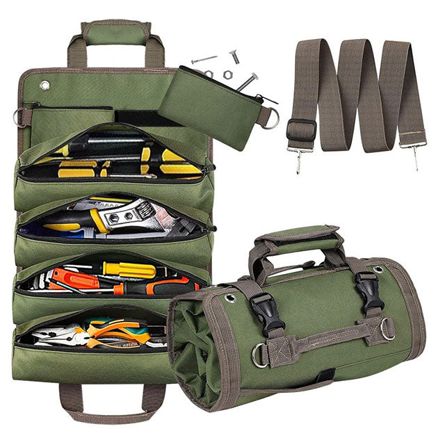 Heavy Duty Roll Up Tool Bag – Portable Multi-Compartment Tool Organiser
