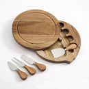 Round Acacia Wood Cheese Board Set – 4-Piece Charcuterie & Cutting Board with Knives