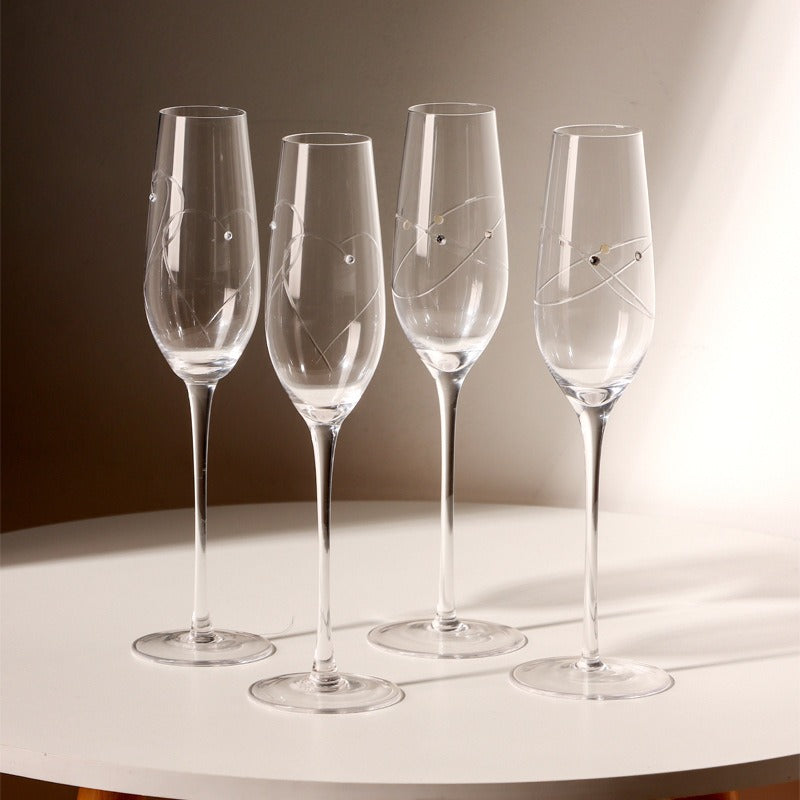 Engraved Crystal Champagne Flutes – Pack of 2 Carved Design High-Foot Glasses