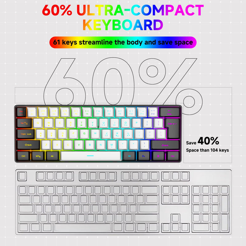 RGB Gaming Keyboard – 61-Key Compact Wired Membrane Keyboard with Colorful Backlight