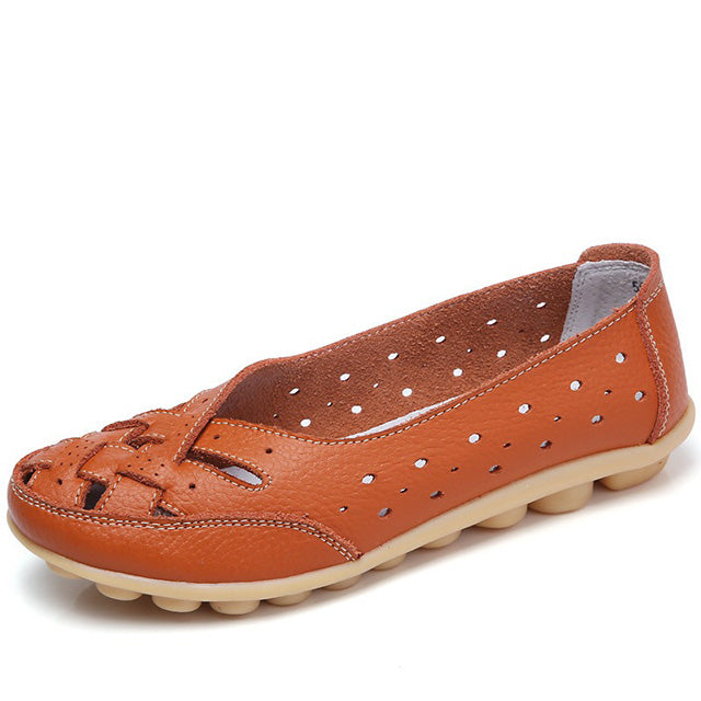Women’s Leather Ballerinas – Lightweight Slip-On Flats Soft & Breathable Summer Walking Shoes