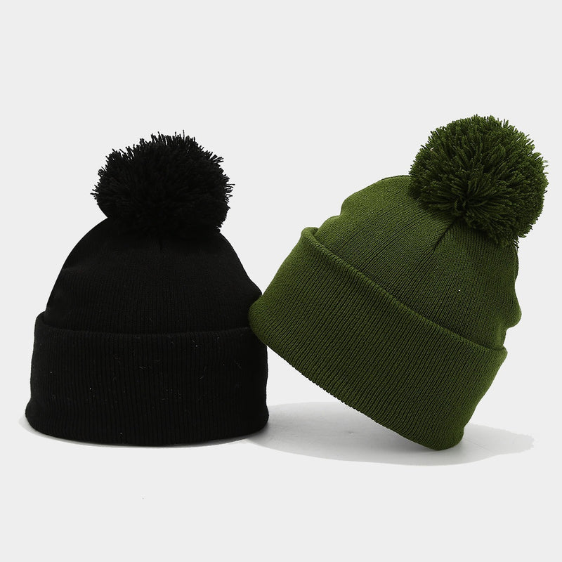 Knitted Winter Bobble Hat – Warm Beanie Hat Soft Acrylic Cap with Cuff and Pom