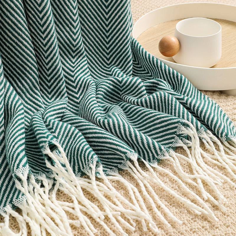 Elegant Knitted Throw Blanket with Tassels – Soft Reversible Sofa & Bed Cover