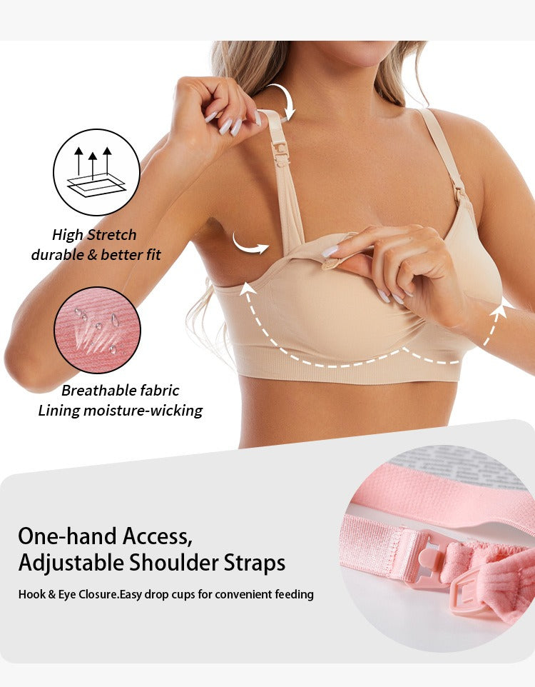 High-Quality Maternity Nursing Bra – 3 Pack Seamless Cotton Push-Up Breastfeeding Bra