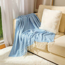 Elegant Knitted Throw Blanket with Tassels – Soft Reversible Sofa & Bed Cover