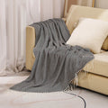Elegant Knitted Throw Blanket with Tassels – Soft Reversible Sofa & Bed Cover